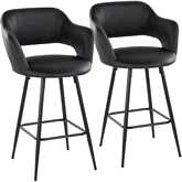 Margarite 26" Counter Stool in Black Metal & Black Leatherette with Black Footrest (Set of 2)